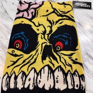 Jeremy Scott Yellow Black Knit Scarf with Pink Flecks